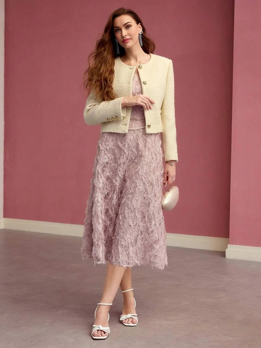 PREMIUM CONTRAST LACE FLOWY DRESS