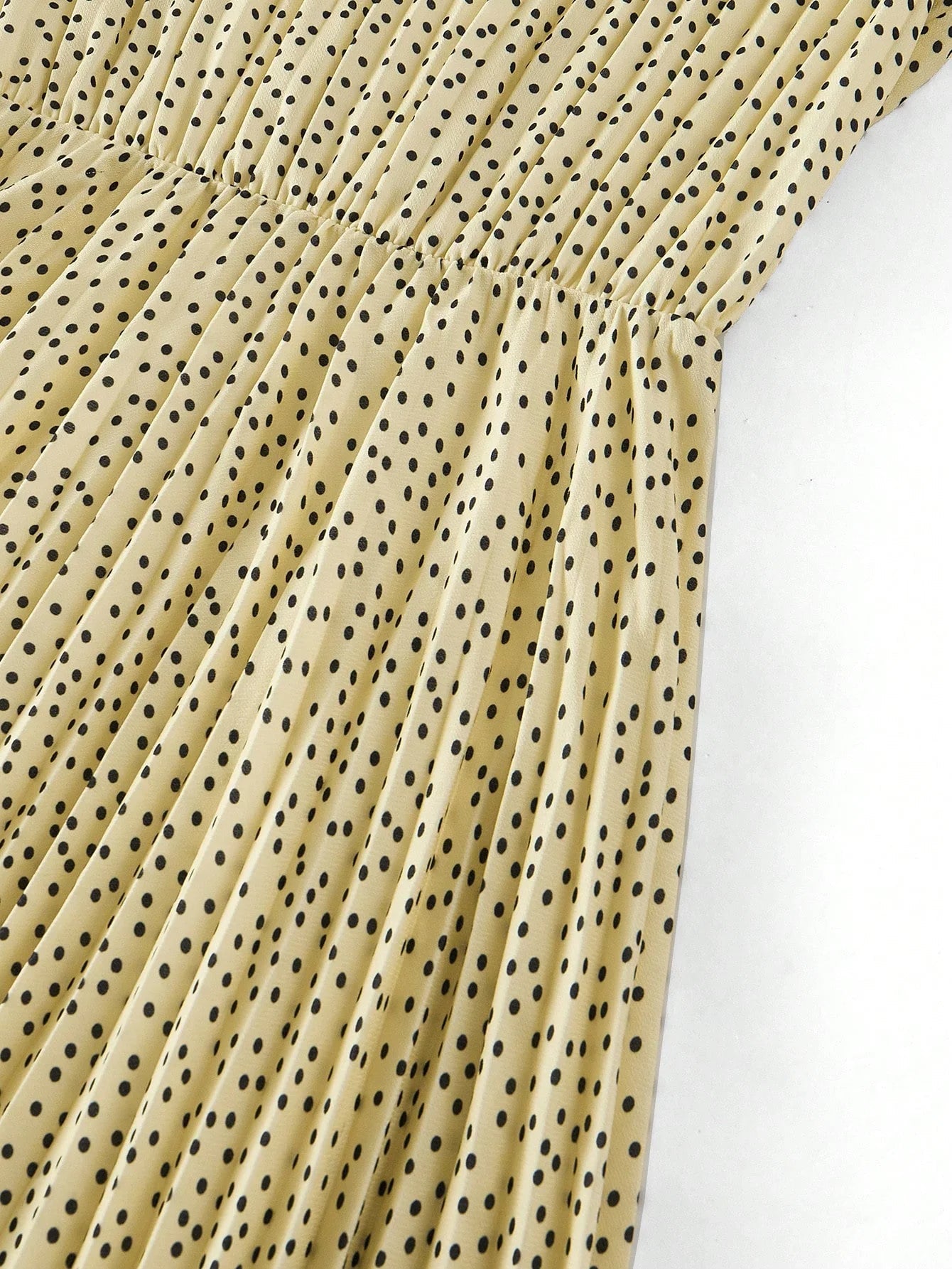 PREMIUM CONTRAST LACE POLKA DOT PLEATED DRESSSPRINGSUMMER