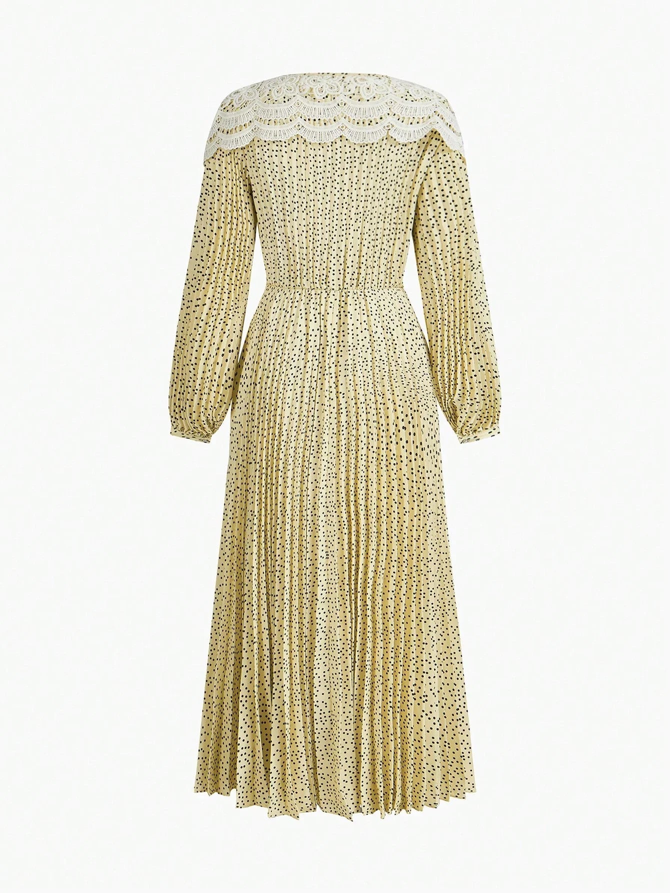 PREMIUM CONTRAST LACE POLKA DOT PLEATED DRESSSPRINGSUMMER
