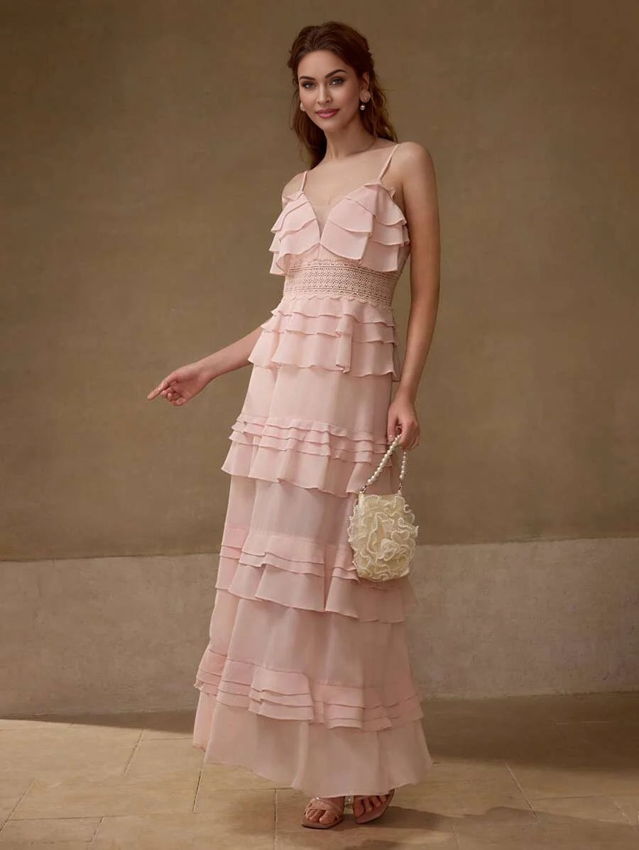 PREMIUM CONTRAST LACE RUFFLE DRESS