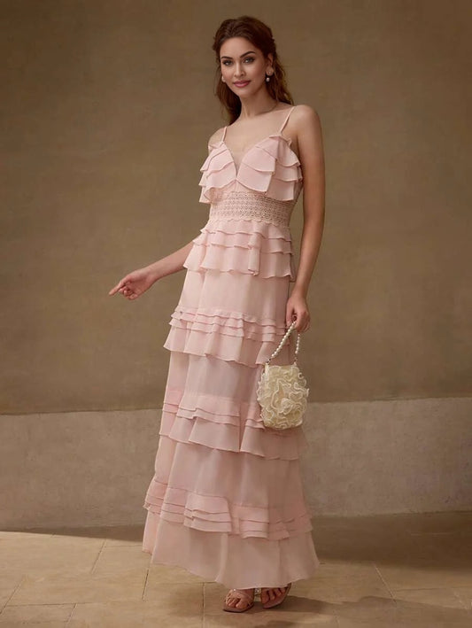 PREMIUM CONTRAST LACE RUFFLE DRESS