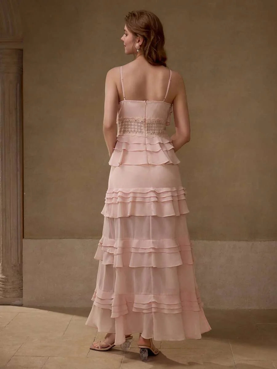 PREMIUM CONTRAST LACE RUFFLE DRESS