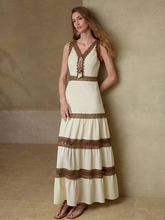 PREMIUM CONTRAST LACE RUFFLE HEM DRESS