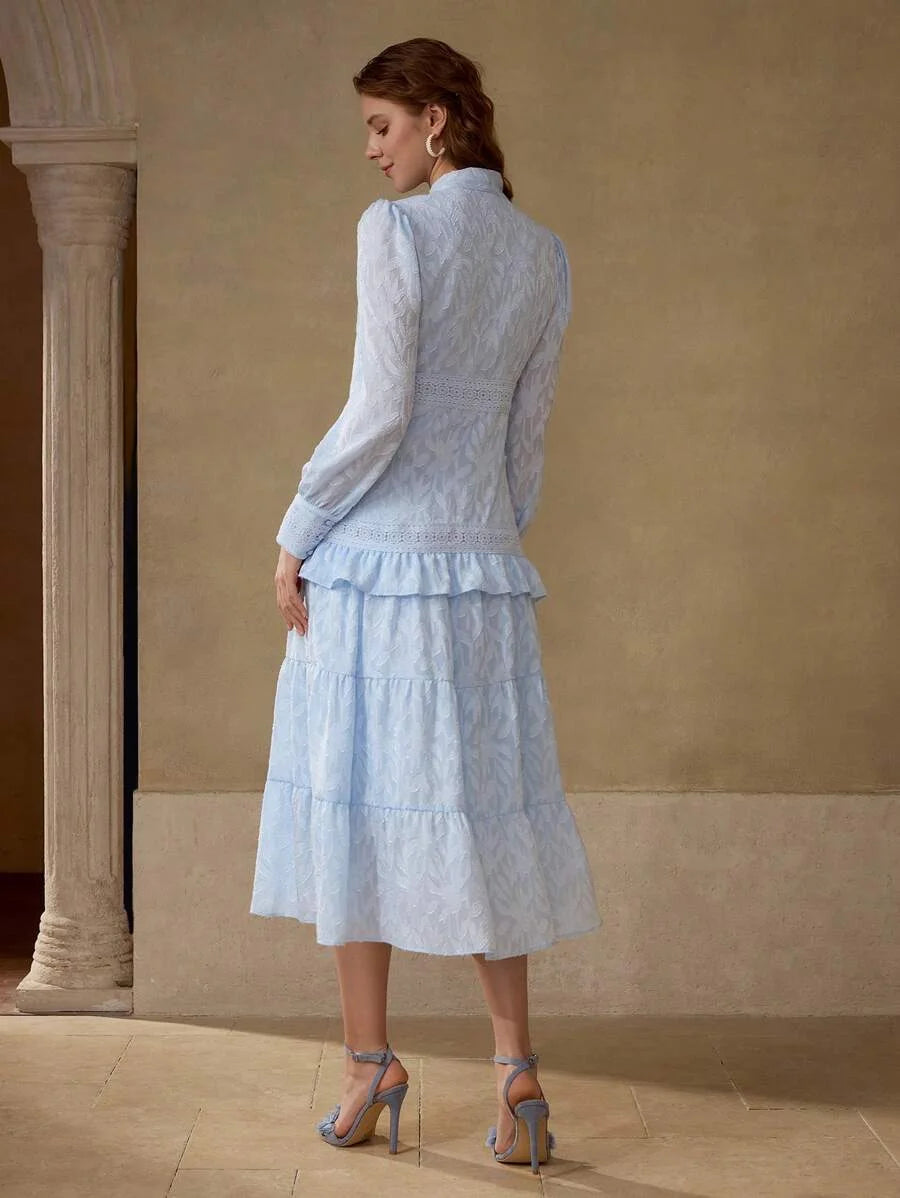 PREMIUM CONTRAST LACE RUFFLE HEM DRESS