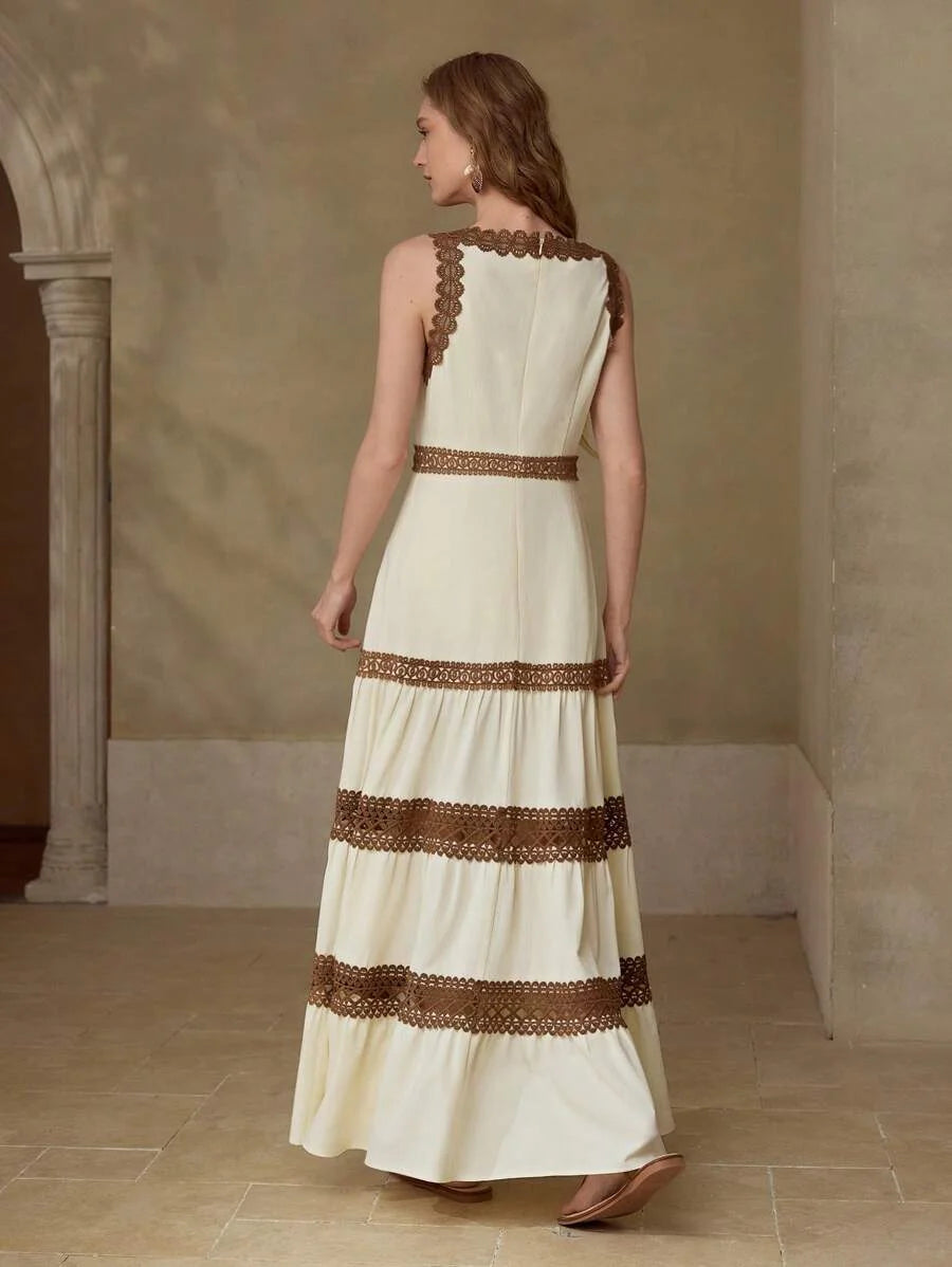 PREMIUM CONTRAST LACE RUFFLE HEM DRESS