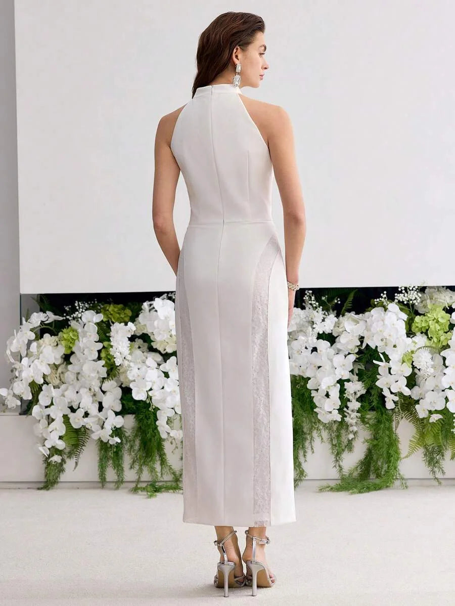 PREMIUM CONTRAST LACE SPLIT HEM DRESS