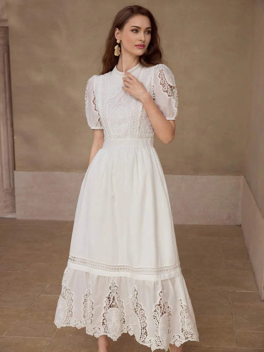 PREMIUM CONTRAST LACE ZIPPER DRESS