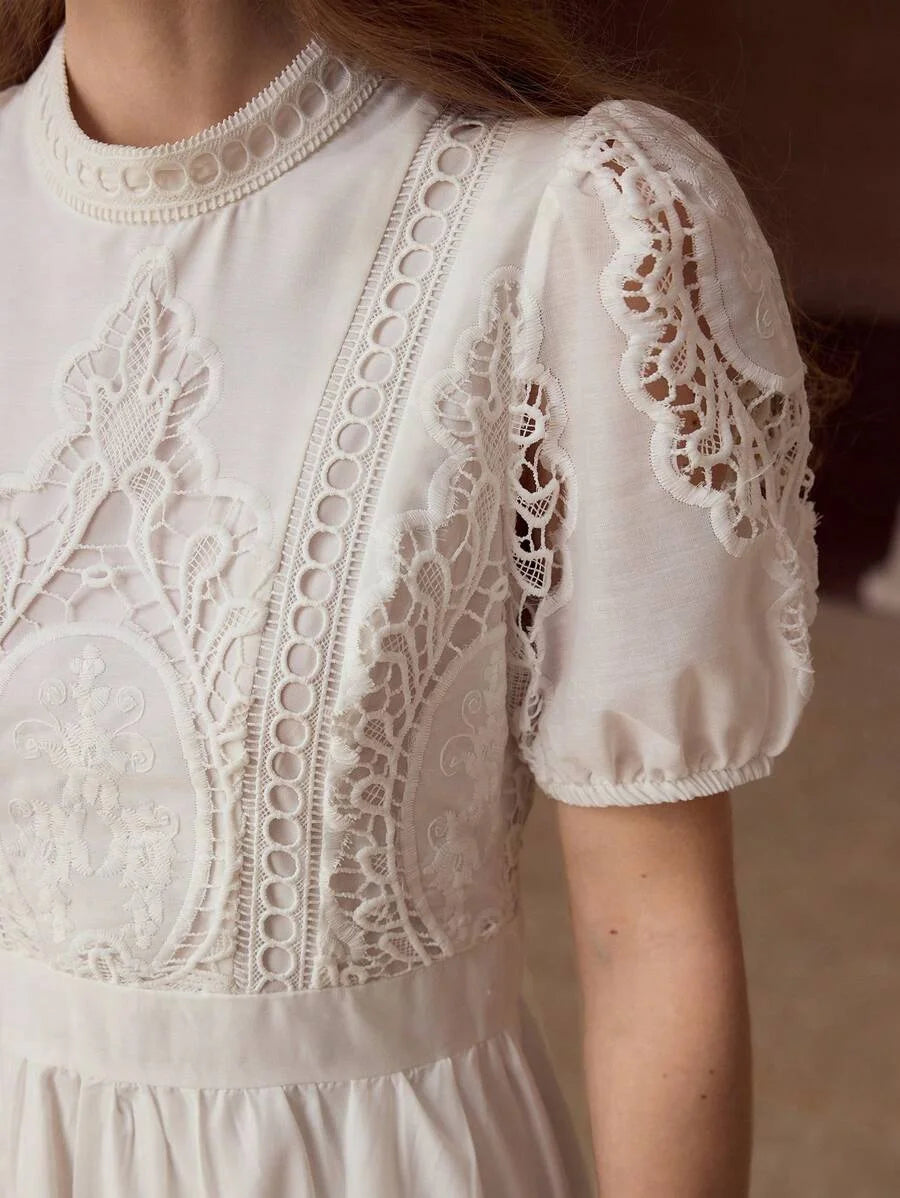 PREMIUM CONTRAST LACE ZIPPER DRESS