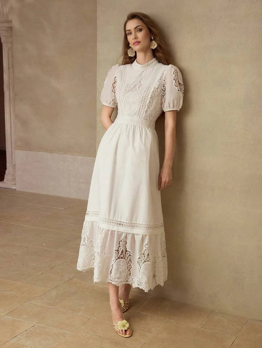 PREMIUM CONTRAST LACE ZIPPER DRESS