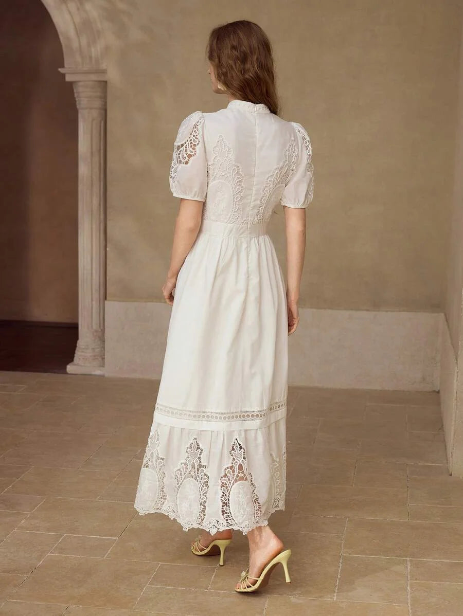 PREMIUM CONTRAST LACE ZIPPER DRESS