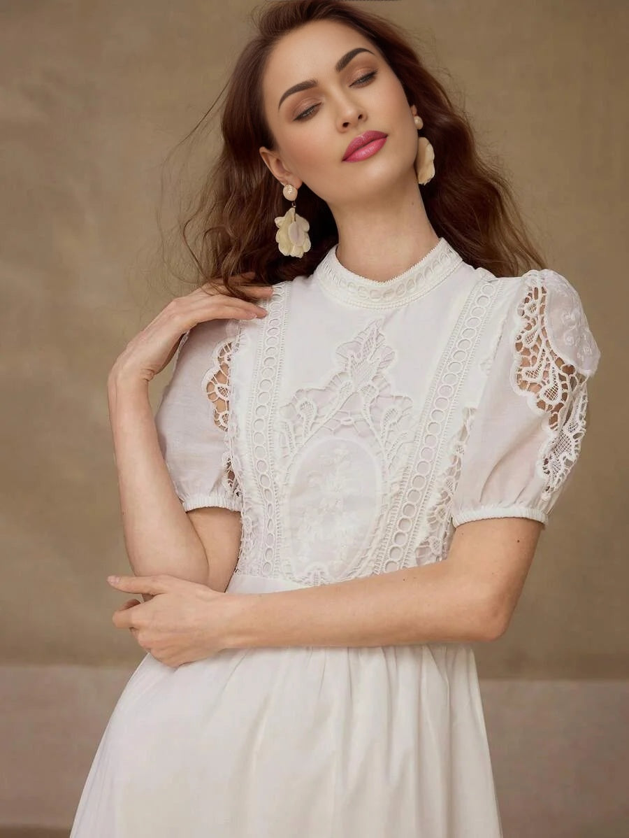 PREMIUM CONTRAST LACE ZIPPER DRESS