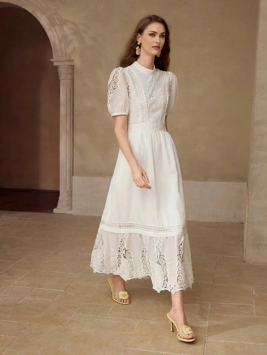 PREMIUM CONTRAST LACE ZIPPER DRESS