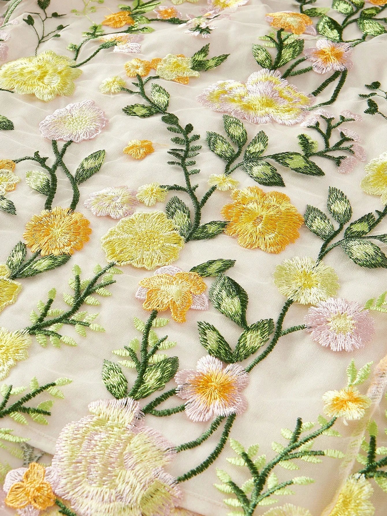 PREMIUM CONTRAST MESH FLORAL EMBROIDERY DRESSSPRINGSUMMER