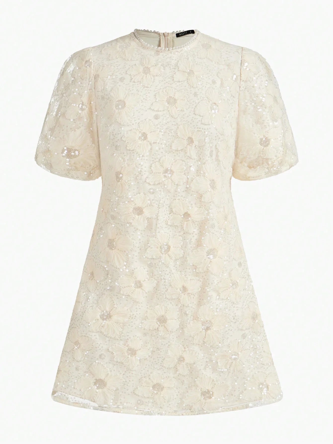 PREMIUM CONTRAST MESH PUFF SLEEVE DRESS