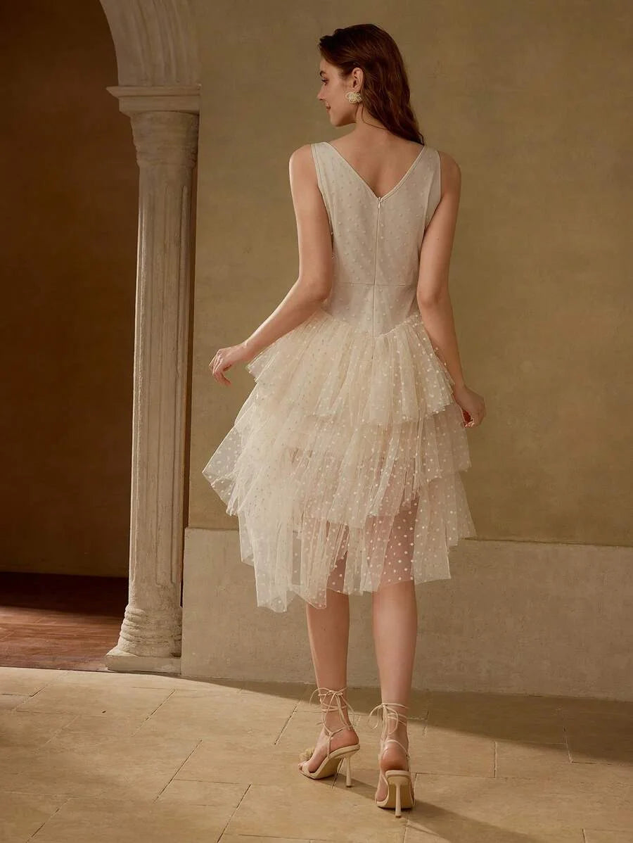 PREMIUM CONTRAST MESH TIERED LAYER DRESS