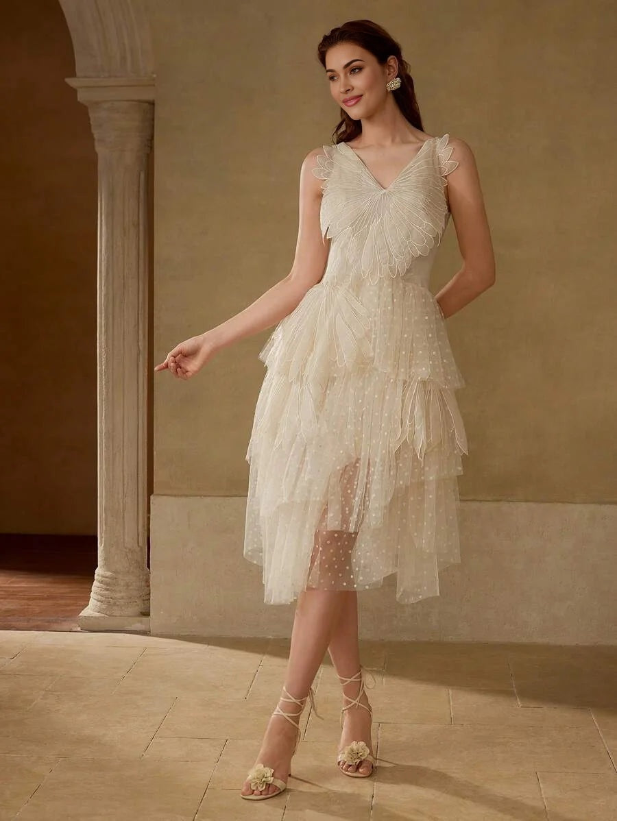 PREMIUM CONTRAST MESH TIERED LAYER DRESS