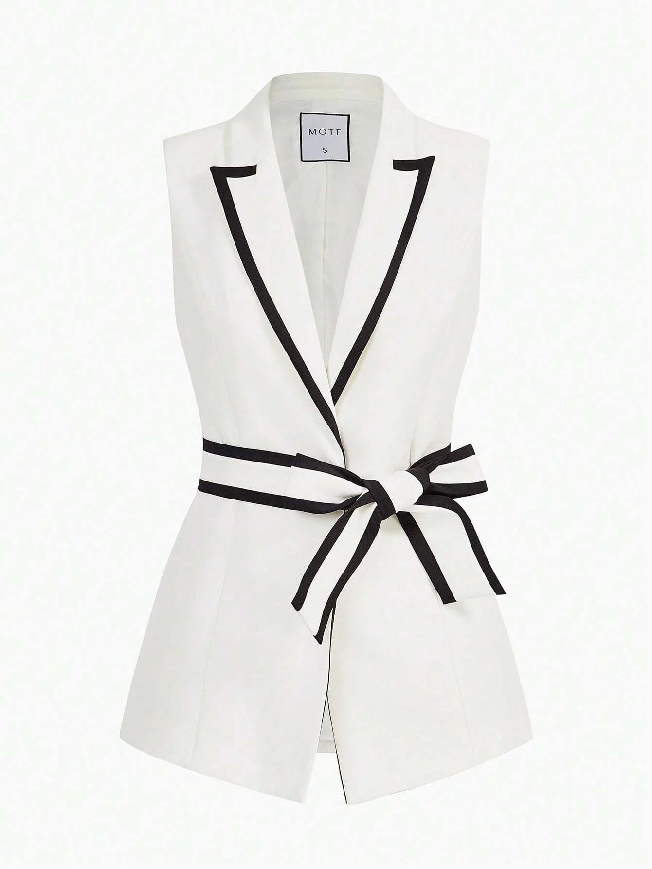 PREMIUM CONTRAST PIPING PEAK COLLAR BELTED WAISTCOAT