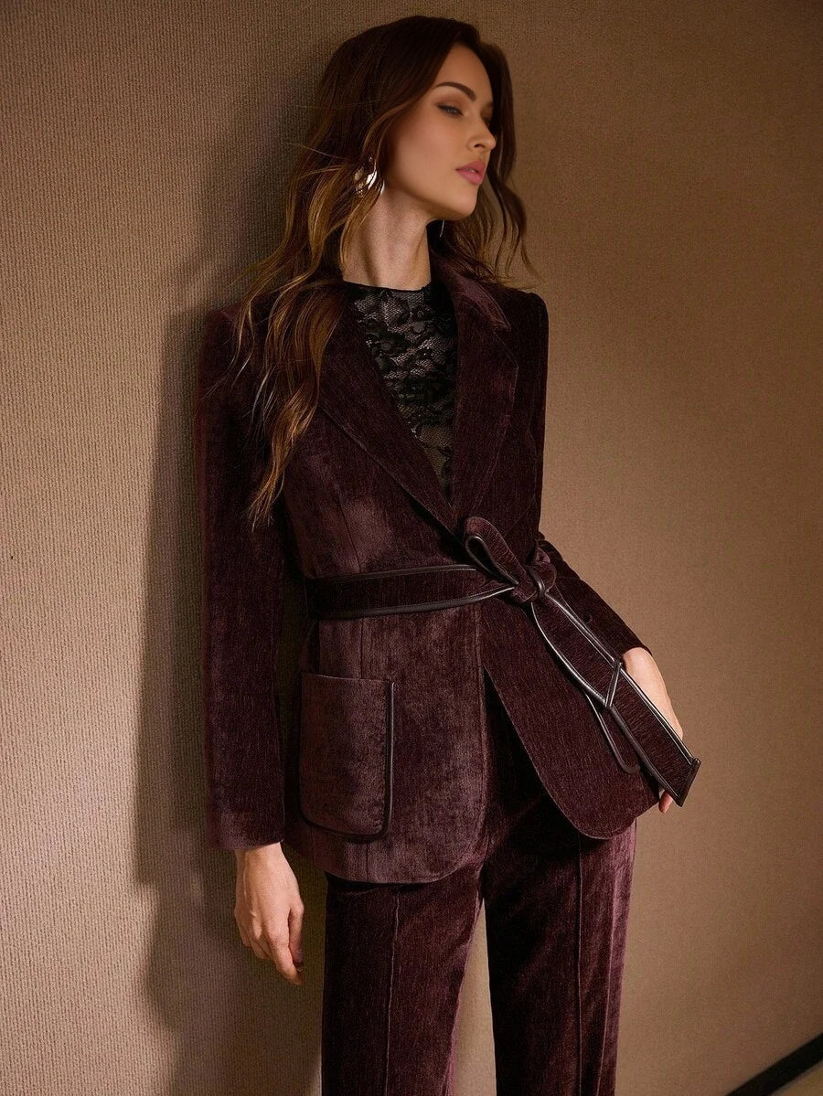 PREMIUM CONTRAST PU LEATHER BLAZER