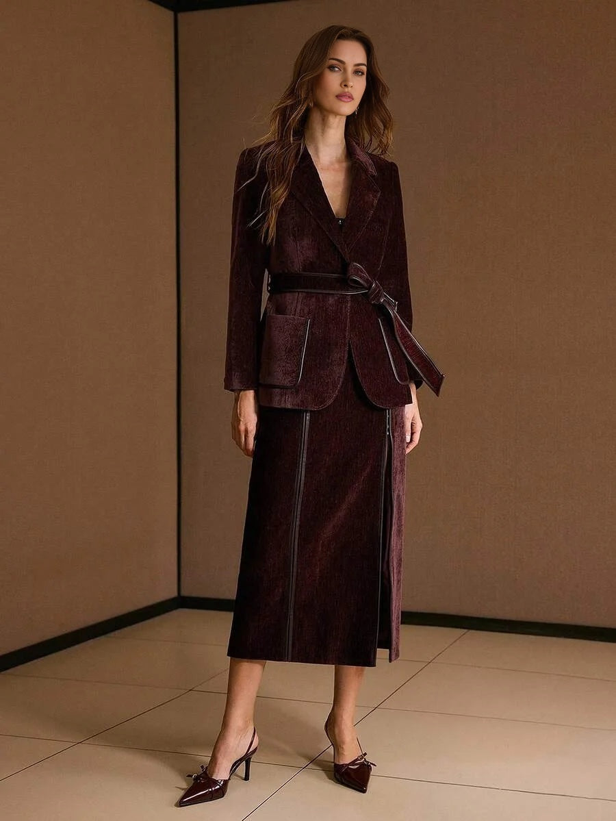 PREMIUM CONTRAST PU LEATHER BLAZER