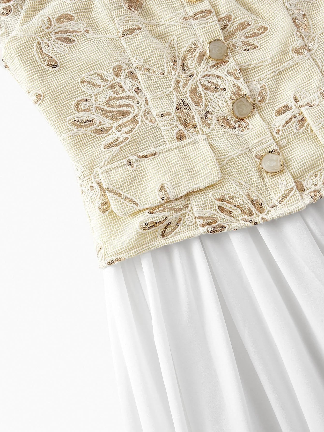 PREMIUM CONTRAST SEQUIN EMBROIDERY FLOWY DRESS