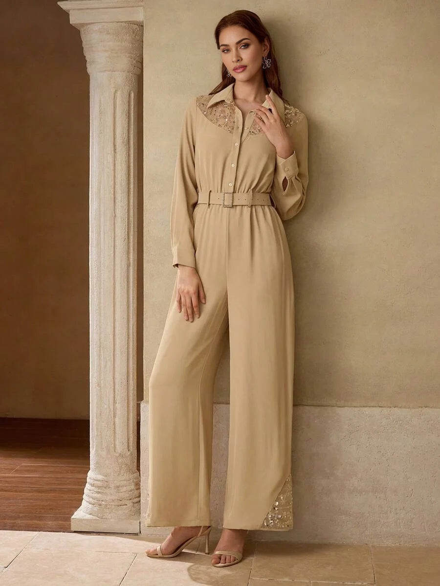 PREMIUM CONTRAST SEQUIN EMBROIDERY JUMPSUIT