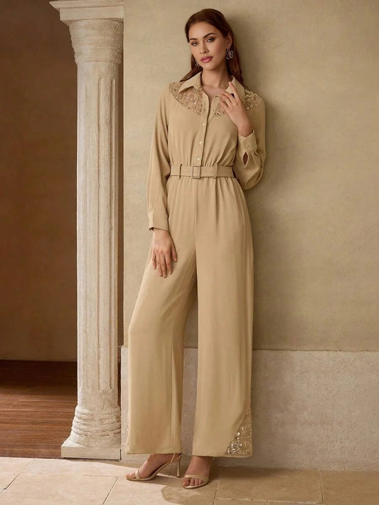 PREMIUM CONTRAST SEQUIN EMBROIDERY JUMPSUIT