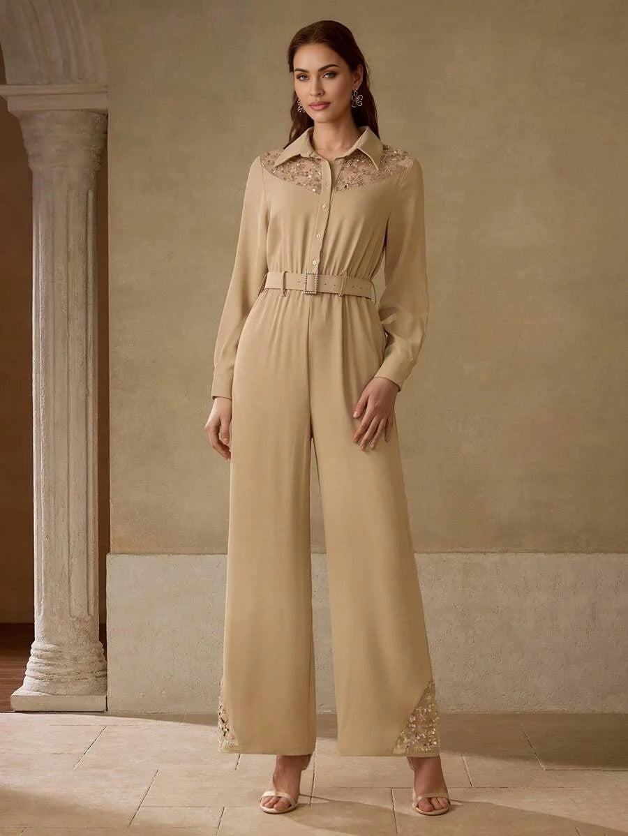 PREMIUM CONTRAST SEQUIN EMBROIDERY JUMPSUIT