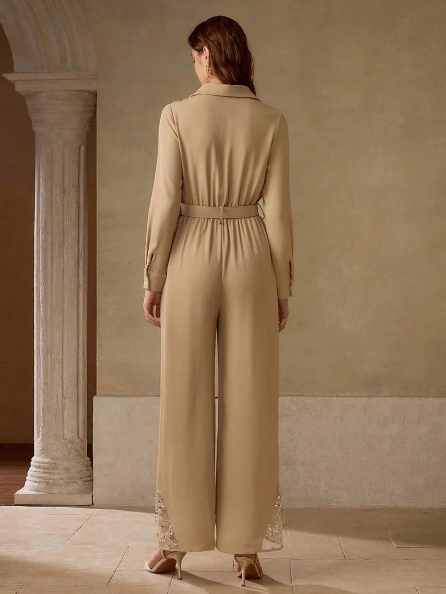 PREMIUM CONTRAST SEQUIN EMBROIDERY JUMPSUIT