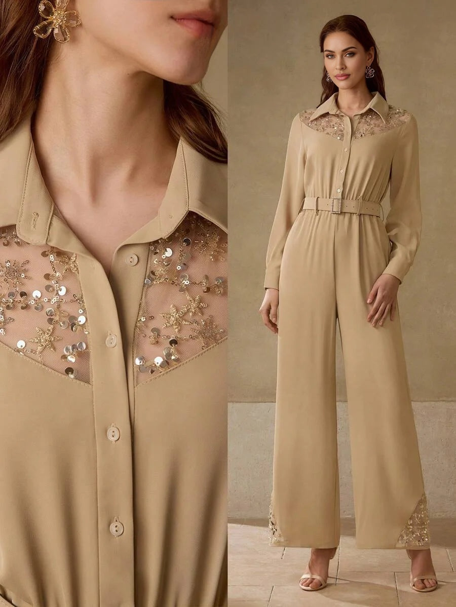 PREMIUM CONTRAST SEQUIN EMBROIDERY JUMPSUIT