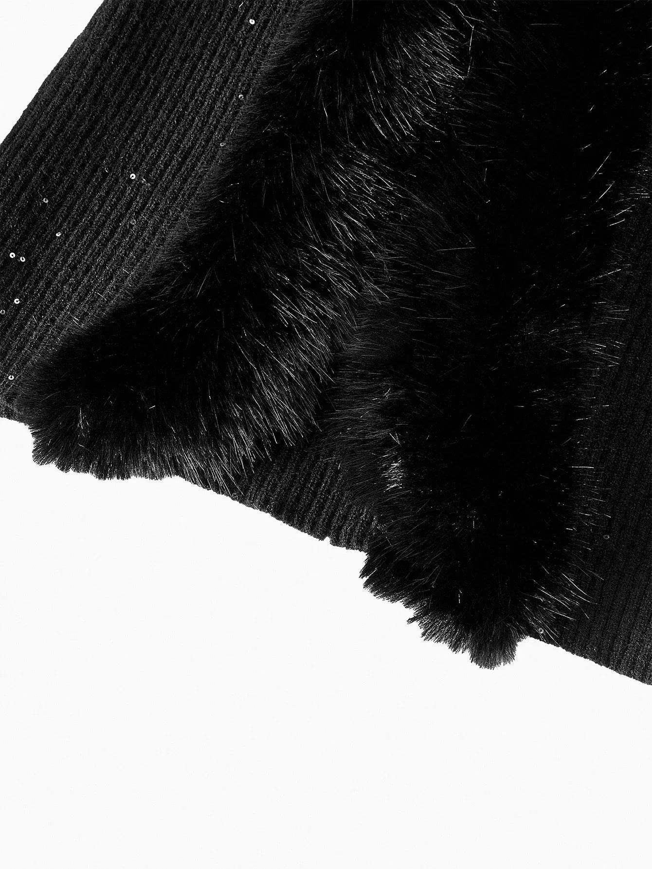 PREMIUM CONTRAST SEQUIN FAUX FUR TRIM CARDIGAN FOR AUTUMN amp WINTER