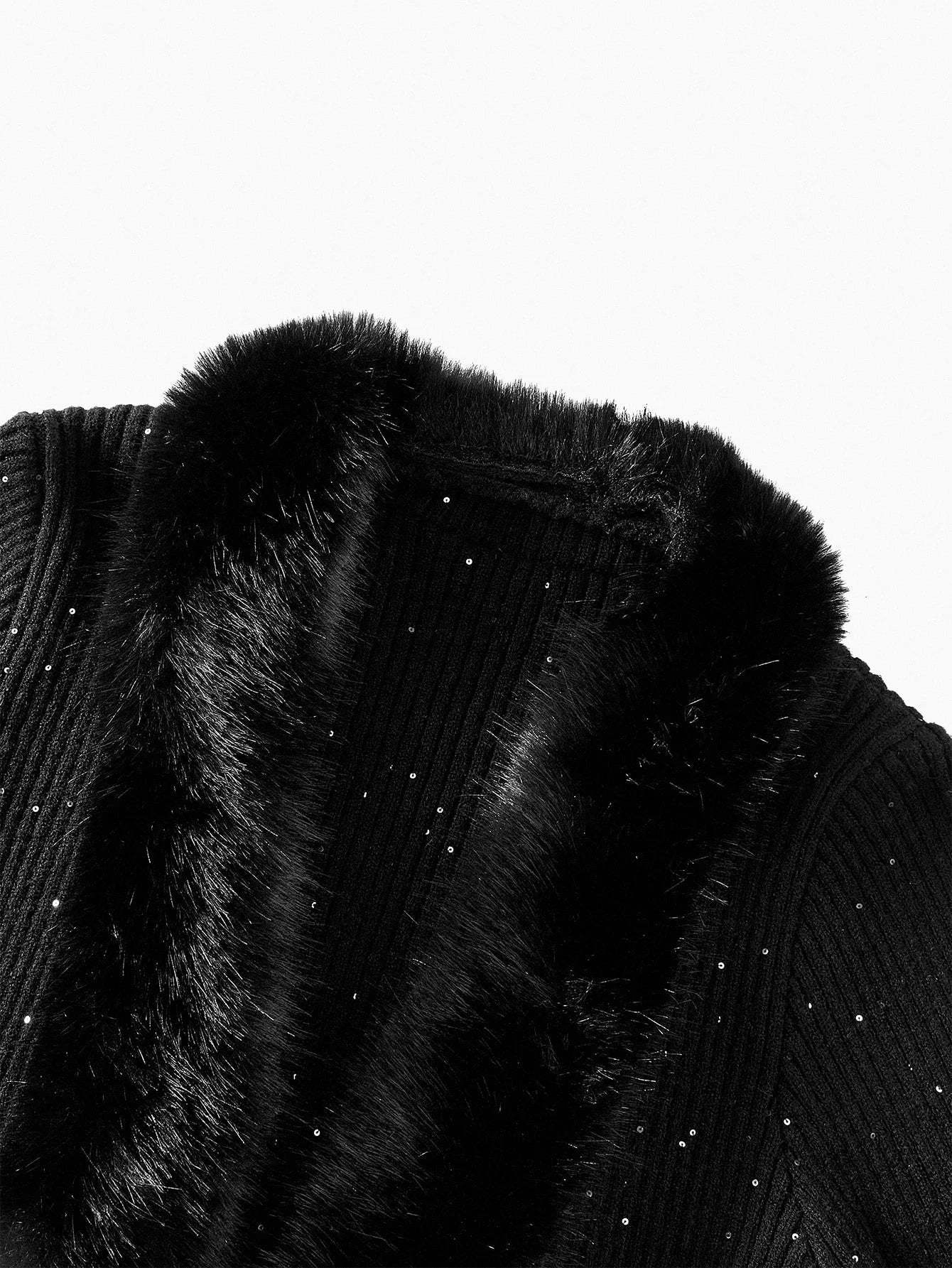 PREMIUM CONTRAST SEQUIN FAUX FUR TRIM CARDIGAN FOR AUTUMN amp WINTER