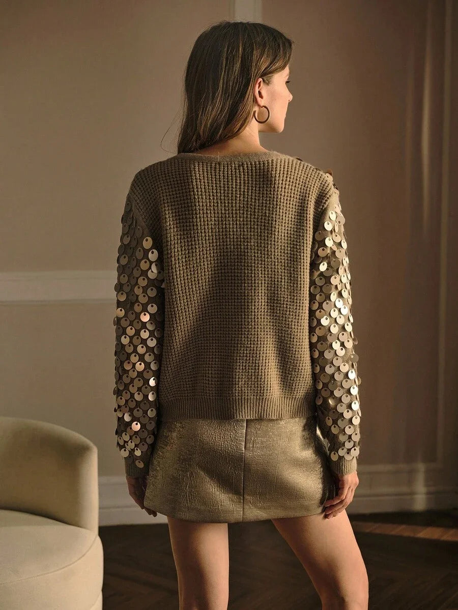 PREMIUM CONTRAST SEQUIN LONG SLEEVE CARDIGAN