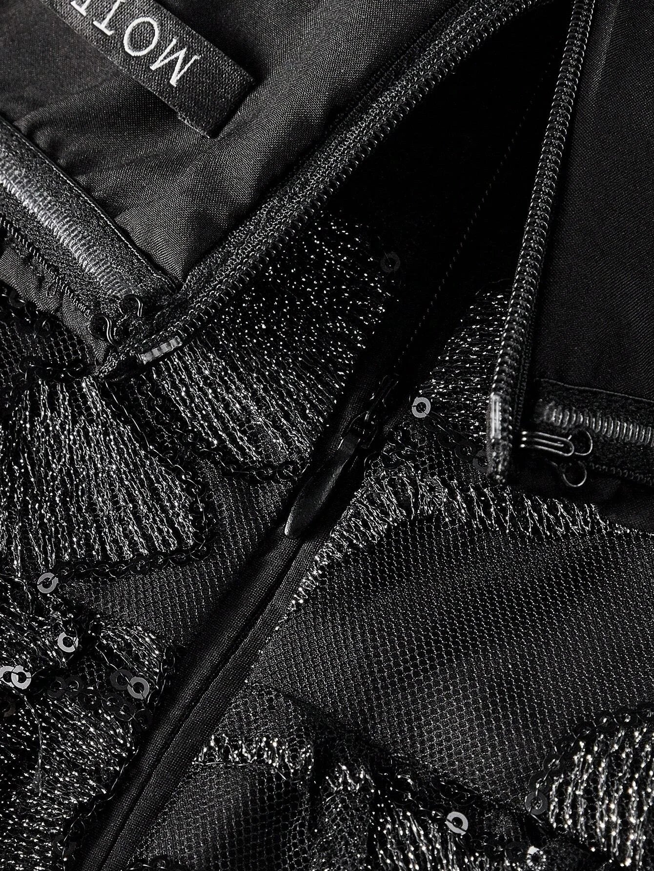 PREMIUM CONTRAST SEQUIN MESH OVERLAY FLARE HEM TUBE DRESSHOLIDAY PARTY BIRTHDAY FORMAL EVENING