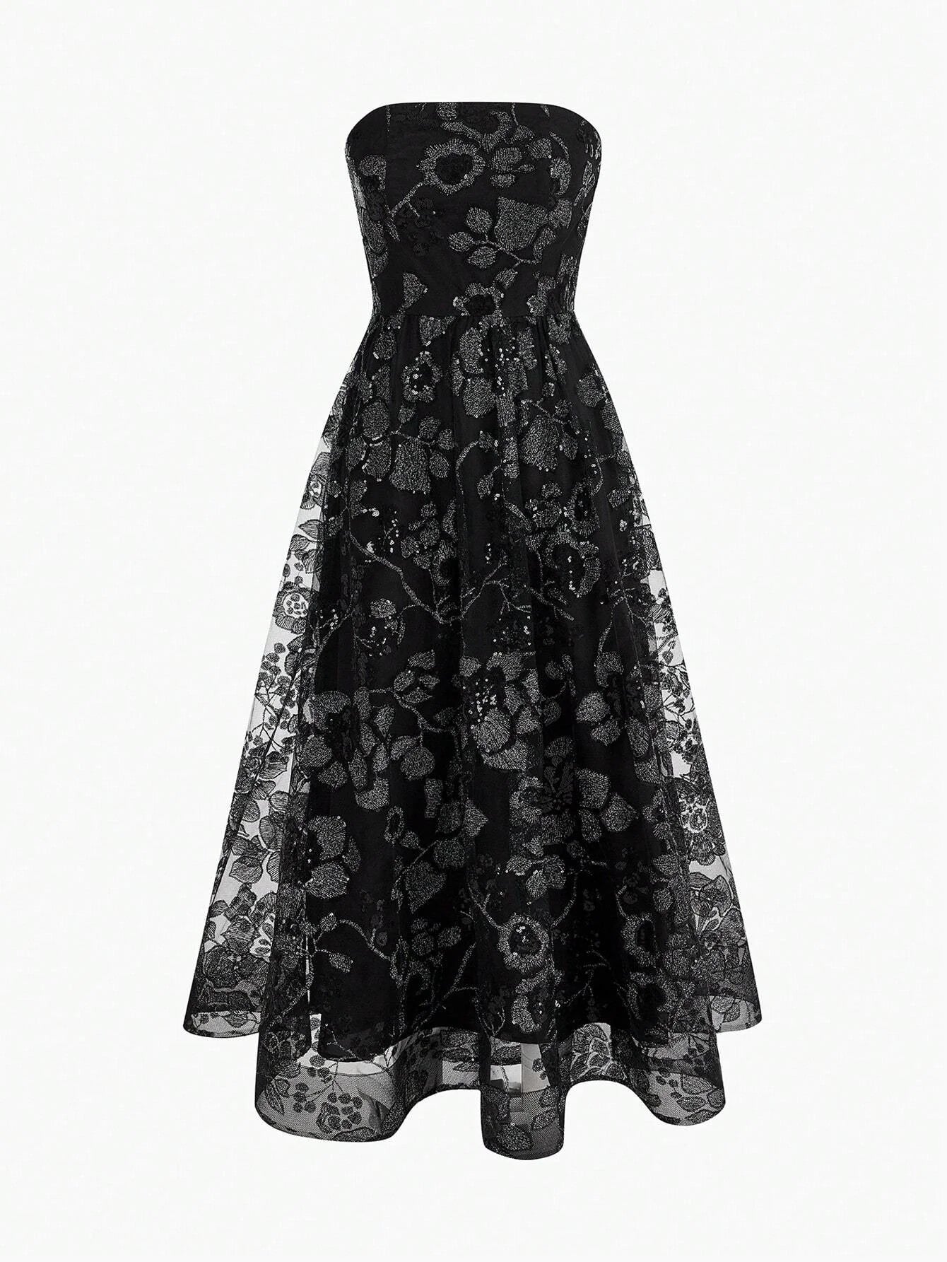 PREMIUM CONTRAST SEQUIN MESH OVERLAY FLARE HEM TUBE DRESSHOLIDAY PARTY BIRTHDAY FORMAL EVENING