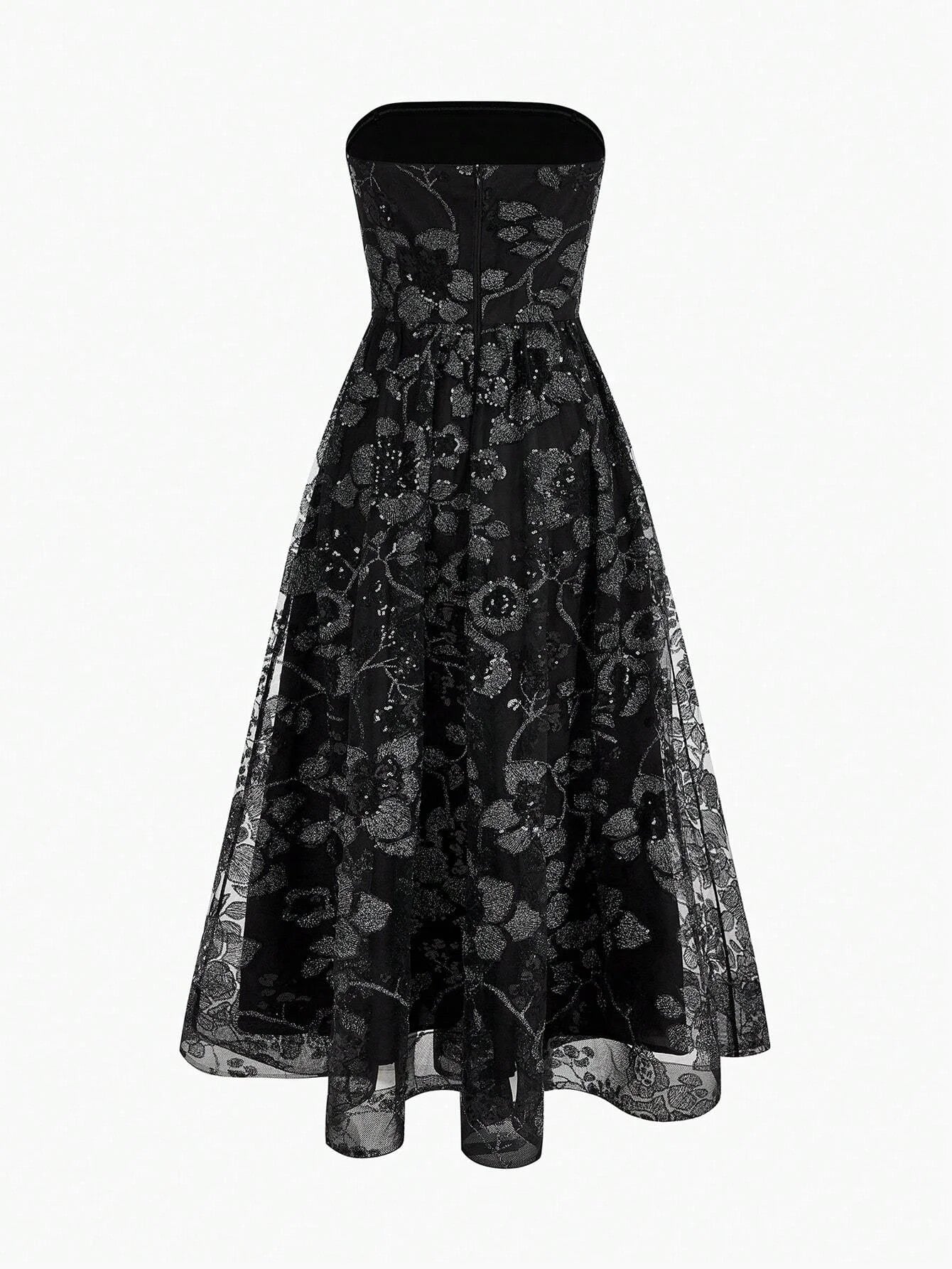 PREMIUM CONTRAST SEQUIN MESH OVERLAY FLARE HEM TUBE DRESSHOLIDAY PARTY BIRTHDAY FORMAL EVENING