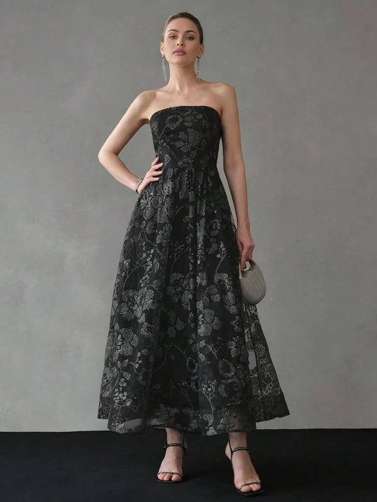 PREMIUM CONTRAST SEQUIN MESH OVERLAY FLARE HEM TUBE DRESSHOLIDAY PARTY BIRTHDAY FORMAL EVENING