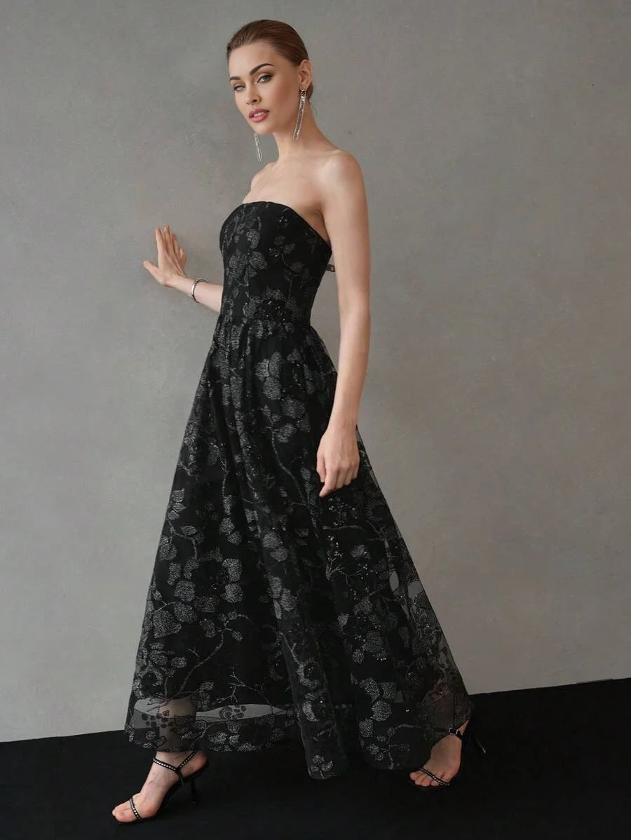 PREMIUM CONTRAST SEQUIN MESH OVERLAY FLARE HEM TUBE DRESSHOLIDAY PARTY BIRTHDAY FORMAL EVENING