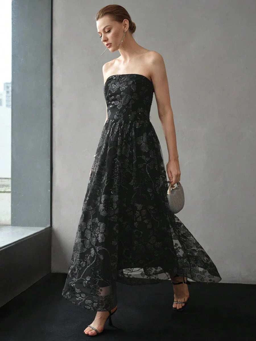 PREMIUM CONTRAST SEQUIN MESH OVERLAY FLARE HEM TUBE DRESSHOLIDAY PARTY BIRTHDAY FORMAL EVENING