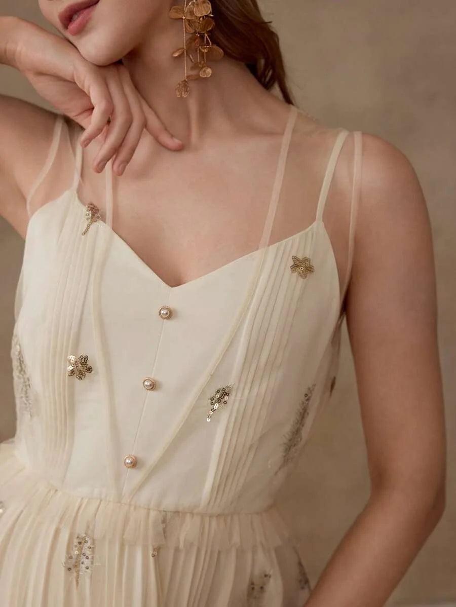 PREMIUM CONTRAST SEQUIN PLEATED CAMI DRESS