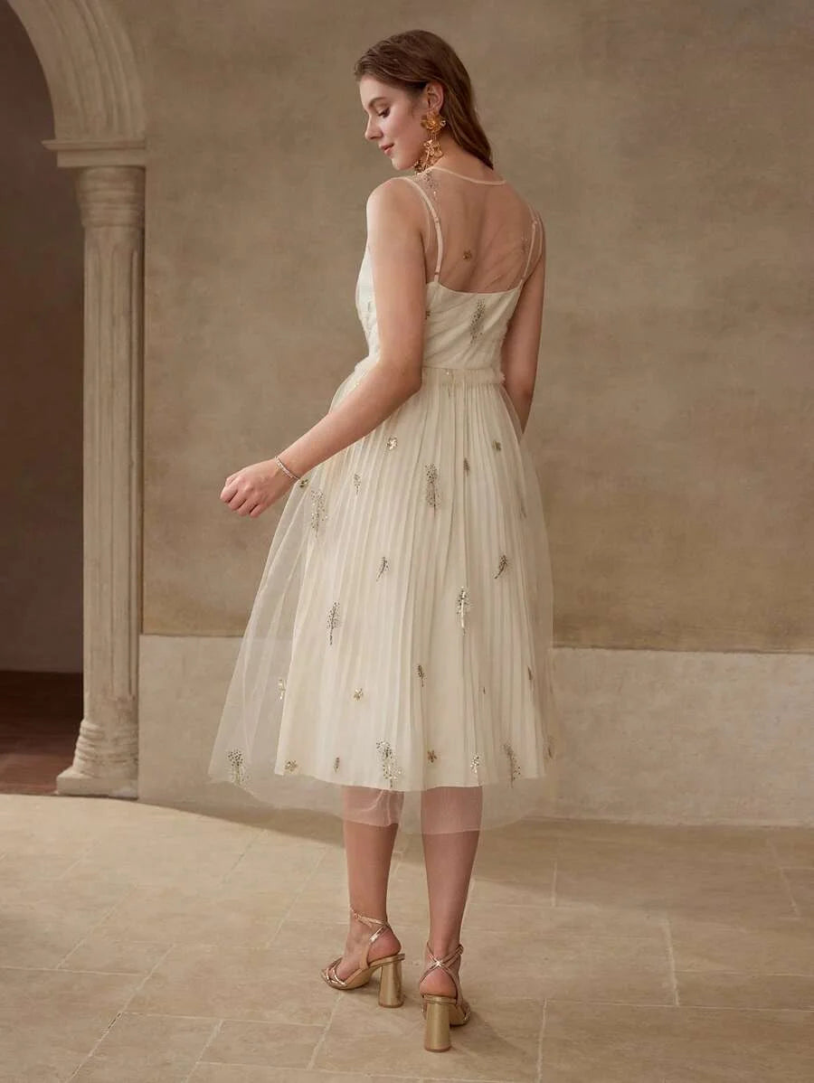 PREMIUM CONTRAST SEQUIN PLEATED CAMI DRESS