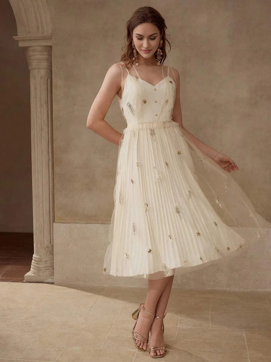 PREMIUM CONTRAST SEQUIN PLEATED CAMI DRESS