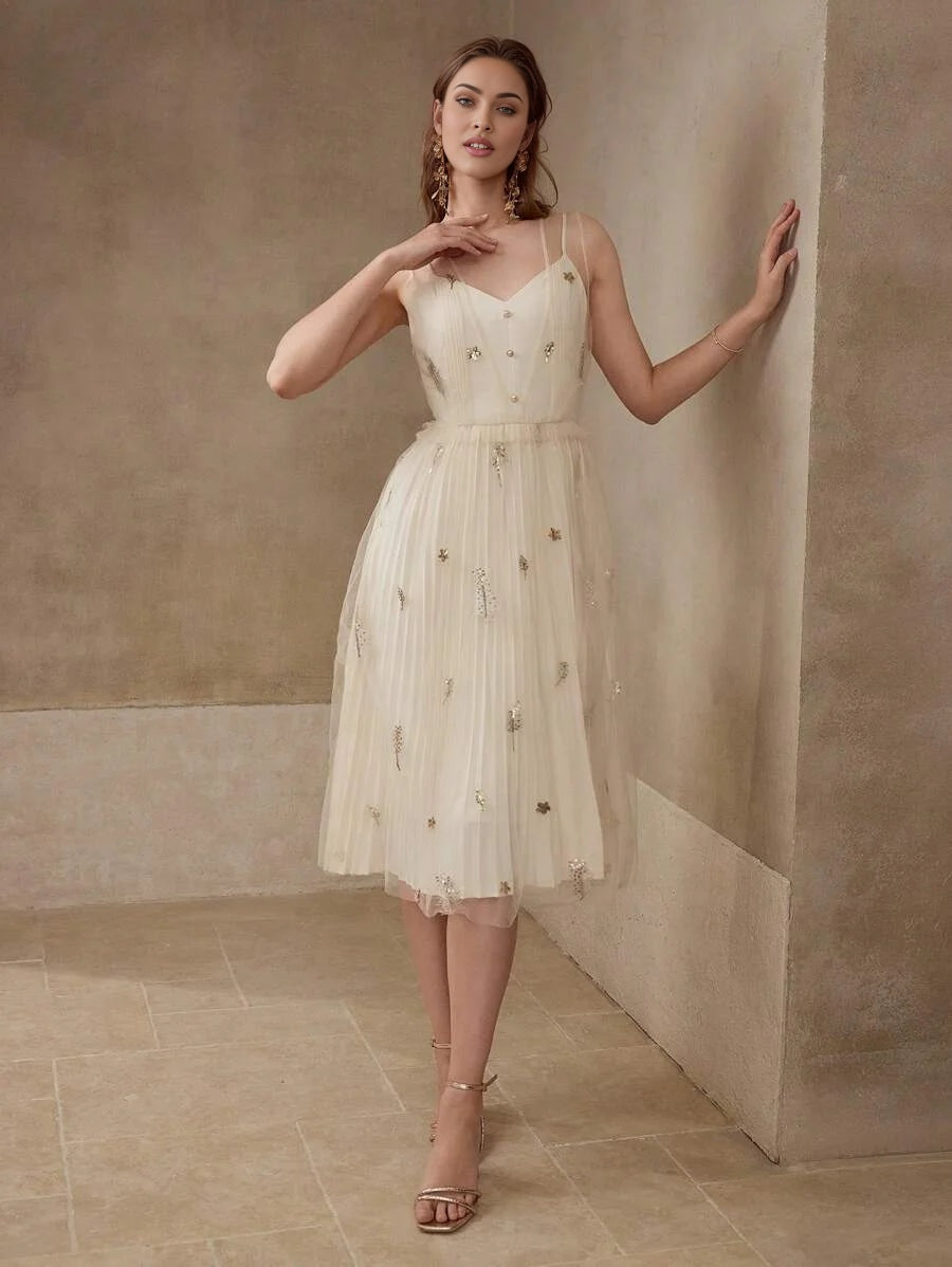 PREMIUM CONTRAST SEQUIN PLEATED CAMI DRESS