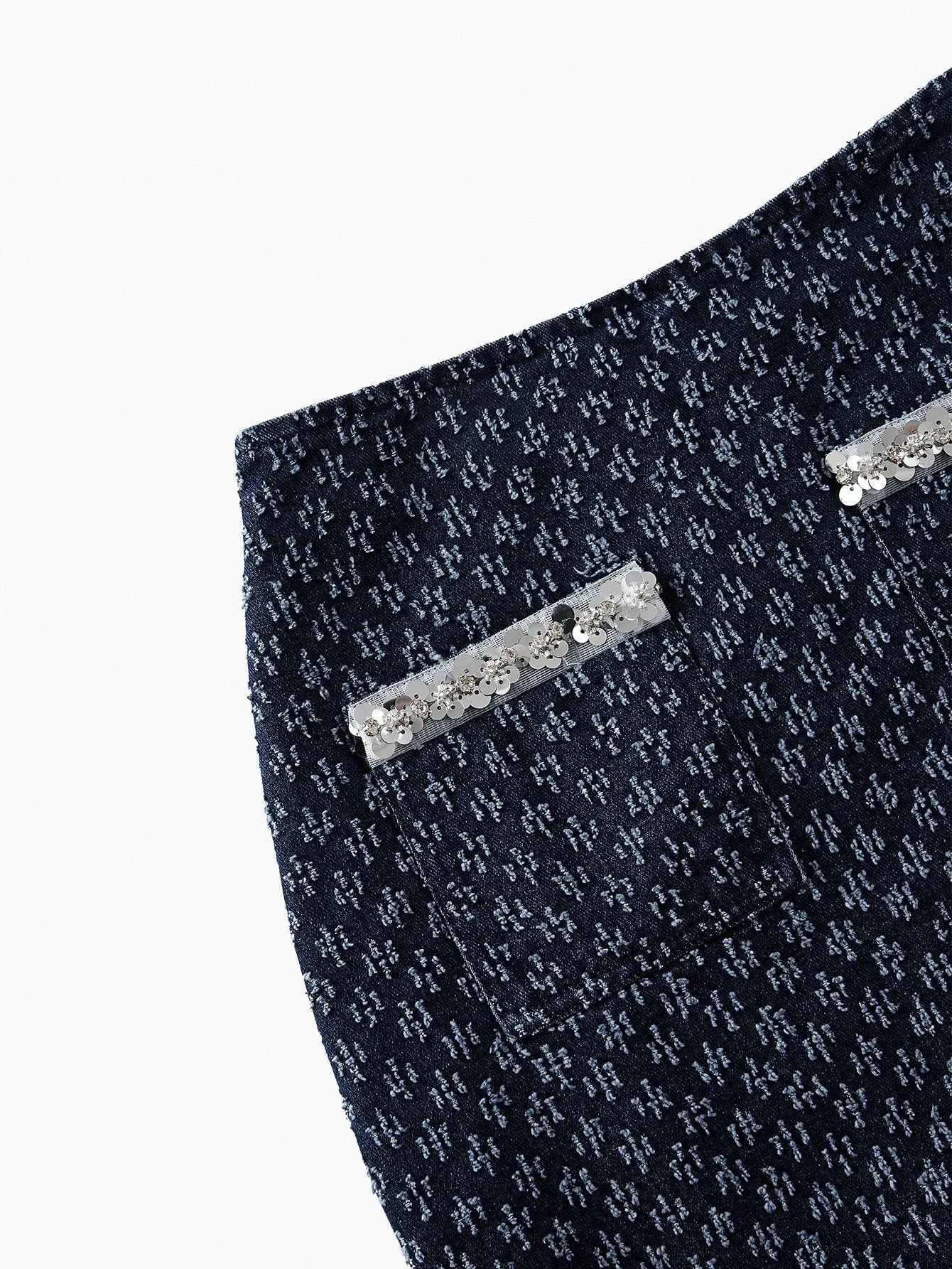 PREMIUM CONTRAST SEQUIN POCKET TOP amp SKIRT DENIM OUTFIT