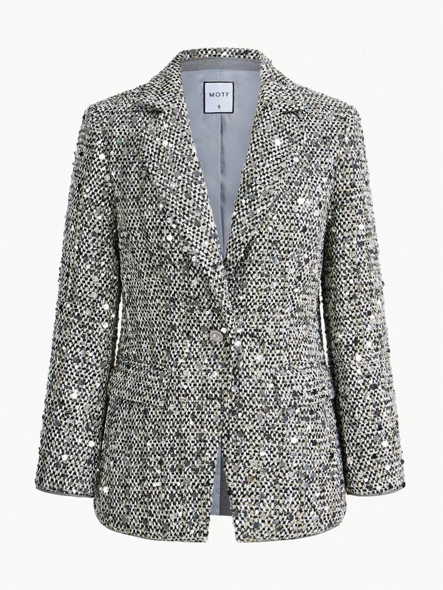 PREMIUM CONTRAST SEQUIN STRUCTURED BLAZER