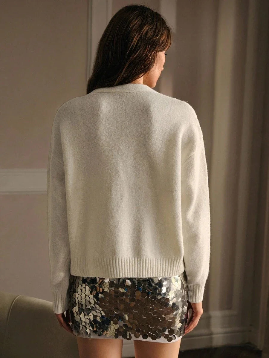PREMIUM CONTRAST SEQUINS AND BEADED DETAIL DROP SHOULDER OVERSIZE CARDIGAN