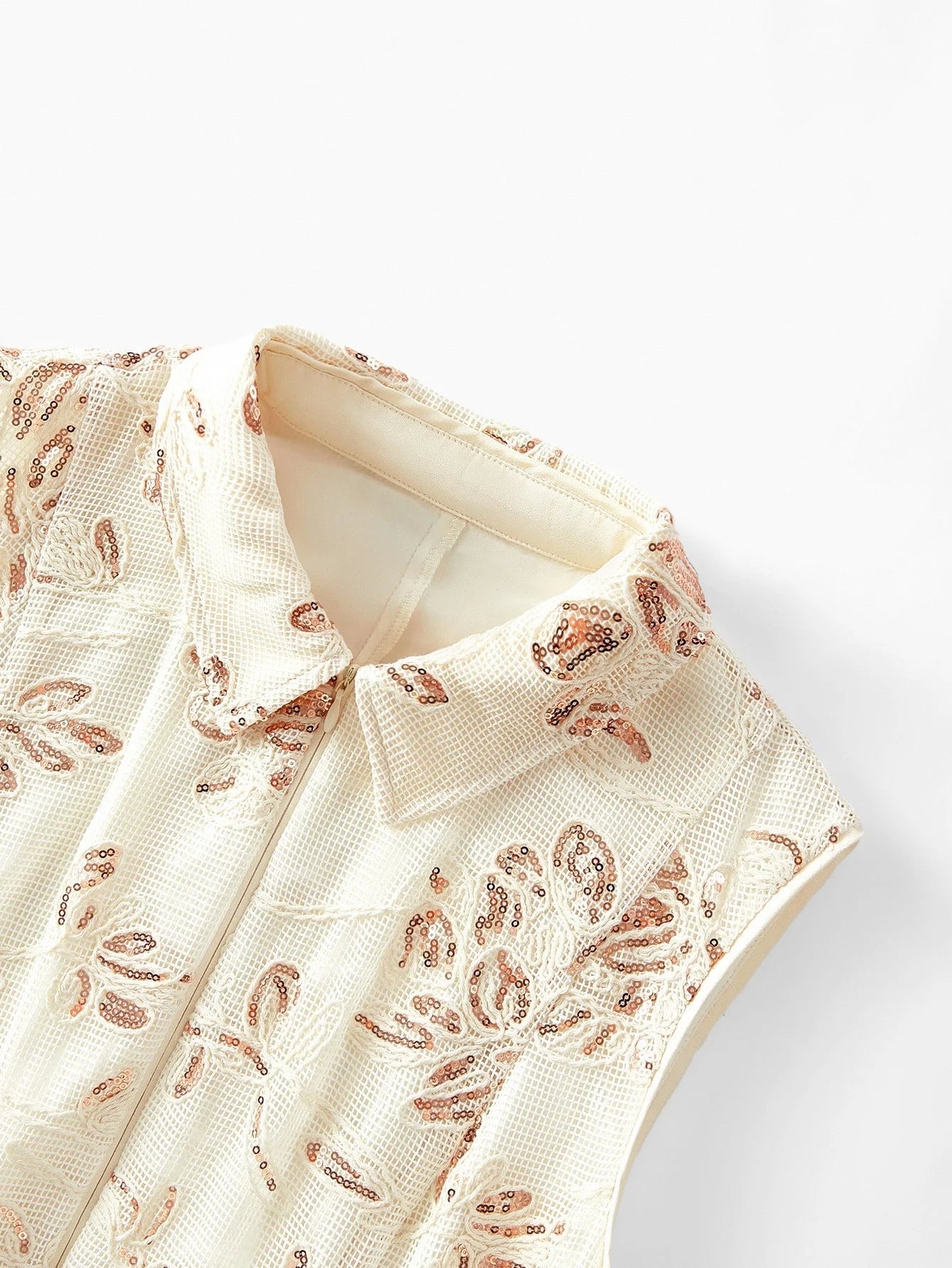 PREMIUM CONTRAST SEQUINS EMBROIDERY FLORAL PATTERN SLANT POCKET SLEEVELESS BELTED DRESS