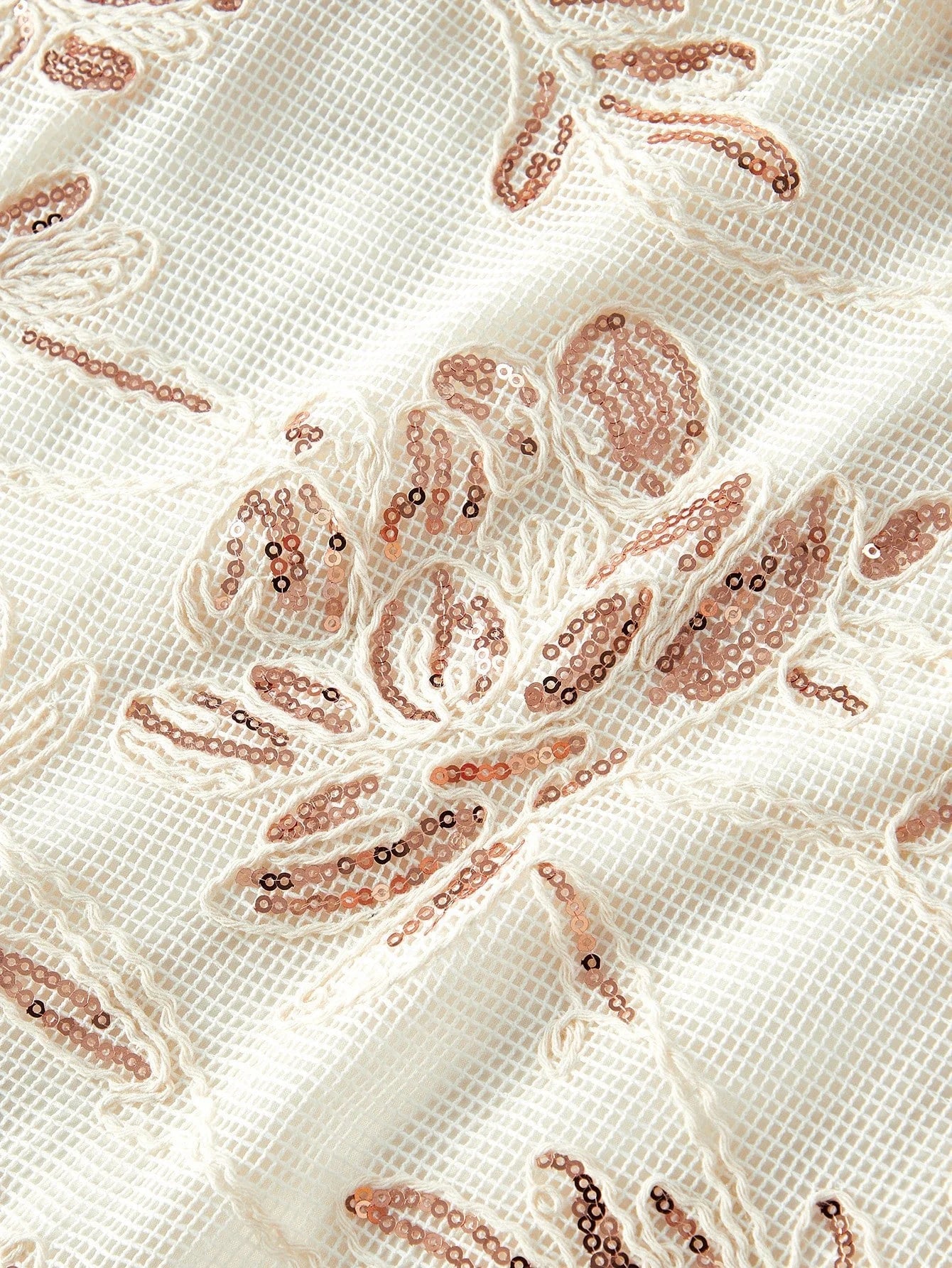 PREMIUM CONTRAST SEQUINS EMBROIDERY FLORAL PATTERN SLANT POCKET SLEEVELESS BELTED DRESS