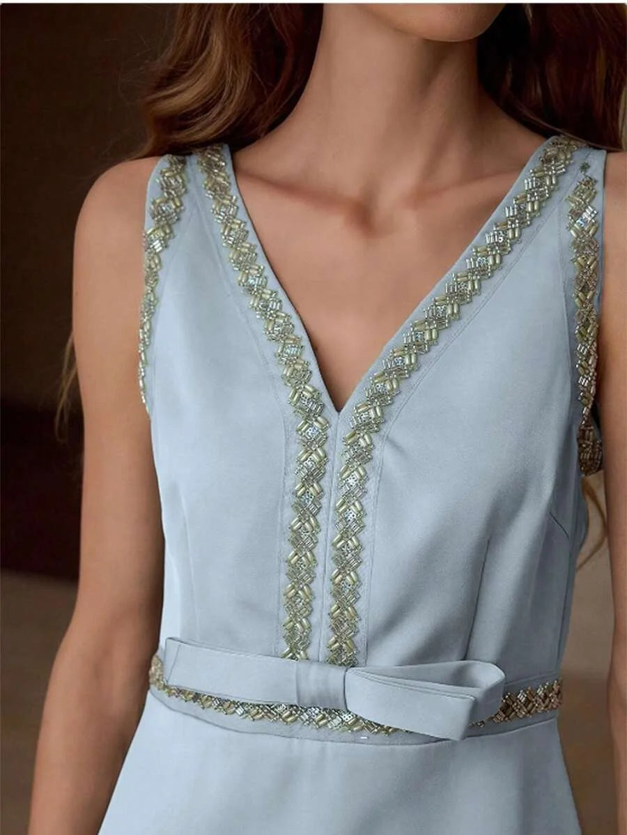 PREMIUM CONTRAST TAPE BOW FRONT SHORT DRESS