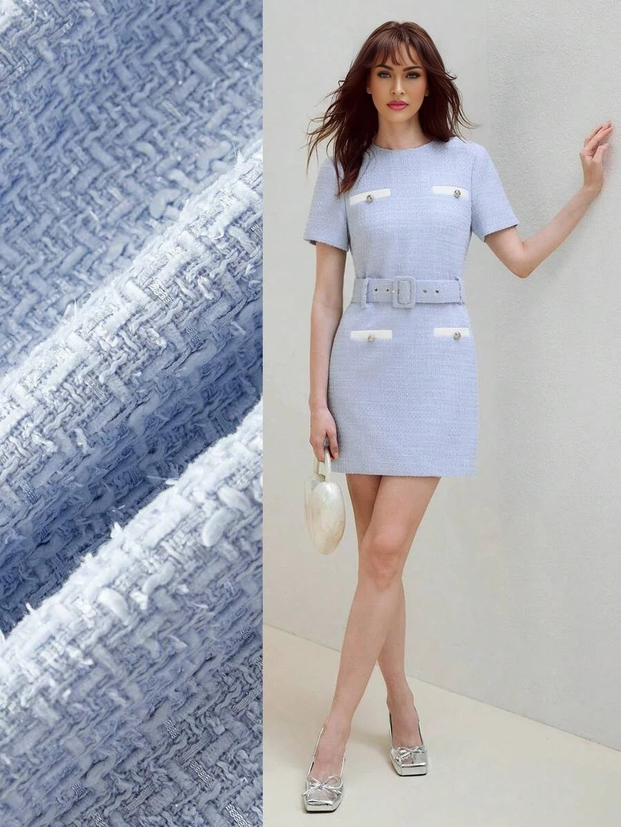 PREMIUM CONTRAST TRIM BELTED DRESS