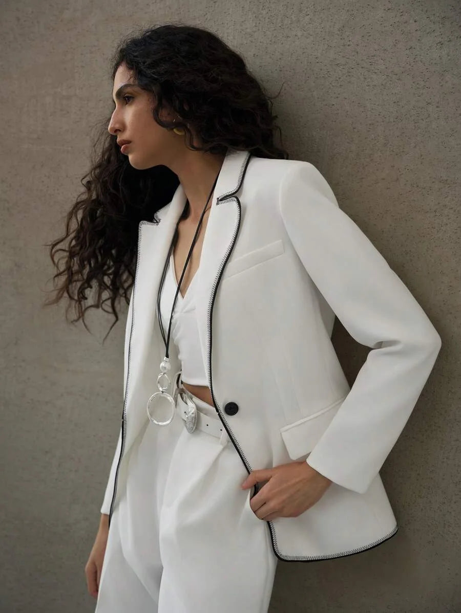 PREMIUM CONTRAST TRIM SINGLE BUTTON BLAZER